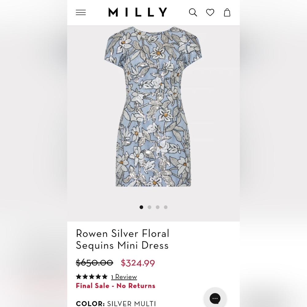 NWT Milly Rowen Silver Floral Sequins Mini Dress Size 12 - Picture 5 of 16